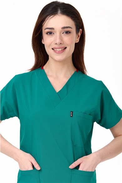 UltraLycra Spaniard - Likralı Doktor Hemşire Forma Takımı Scrubs Üniforma Cerrahi Takım (KADIN), Cerrahi Yeşil