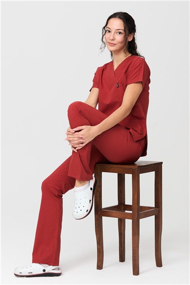 UltraLycra Spaniard - Likralı Doktor Hemşire Forma Takımı Scrubs Üniforma Cerrahi Takım (KADIN), Kiremit