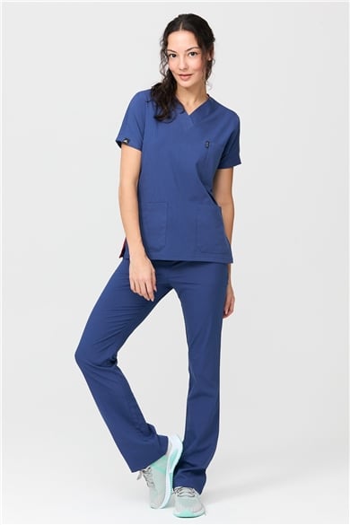 UltraLycra Spaniard - Likralı Doktor Hemşire Forma Takımı Scrubs Üniforma Cerrahi Takım (KADIN), Fırtına Mavi