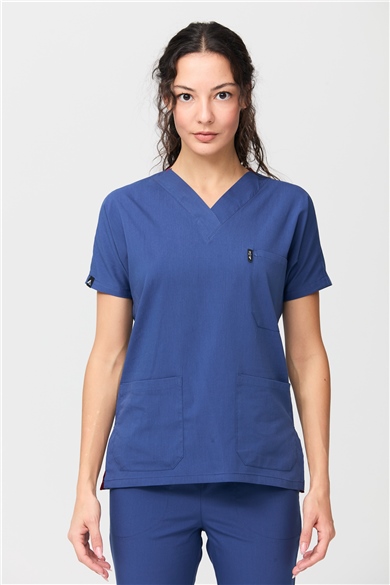 UltraLycra Spaniard - Likralı Doktor Hemşire Forma Takımı Scrubs Üniforma Cerrahi Takım (KADIN), Fırtına Mavi