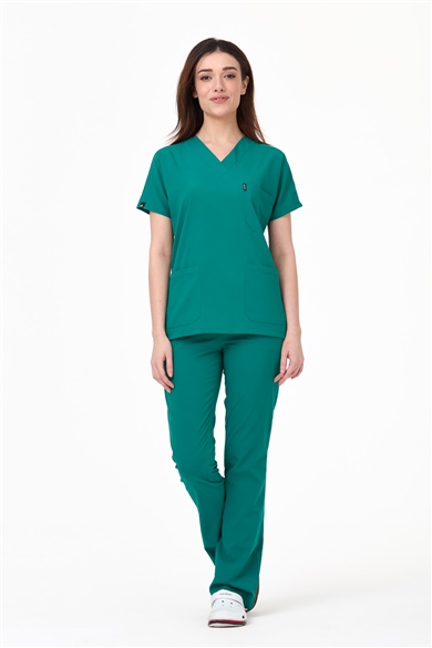 UltraLycra Spaniard - Likralı Doktor Hemşire Forma Takımı Scrubs Üniforma Cerrahi Takım (KADIN), Cerrahi Yeşil