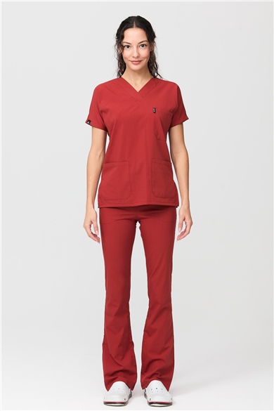 UltraLycra Spaniard - Likralı Doktor Hemşire Forma Takımı Scrubs Üniforma Cerrahi Takım (KADIN), Kiremit