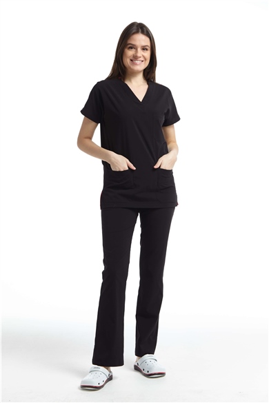 UltraLycra Spaniard - Likralı Doktor Hemşire Forma Takımı (KADIN), Siyah