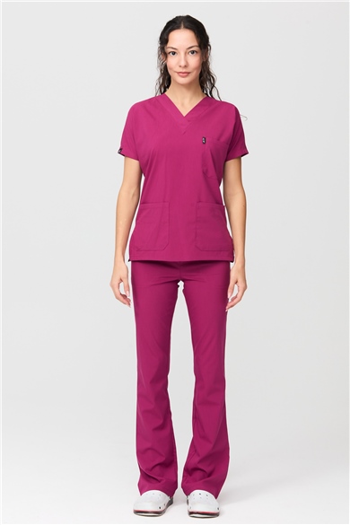 UltraLycra Spaniard - Likralı Doktor Hemşire Forma Takımı Scrubs Üniforma Cerrahi Takım (KADIN), Vişne