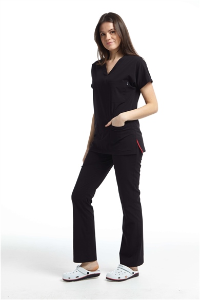 UltraLycra Spaniard - Likralı Doktor Hemşire Forma Takımı (KADIN), Siyah