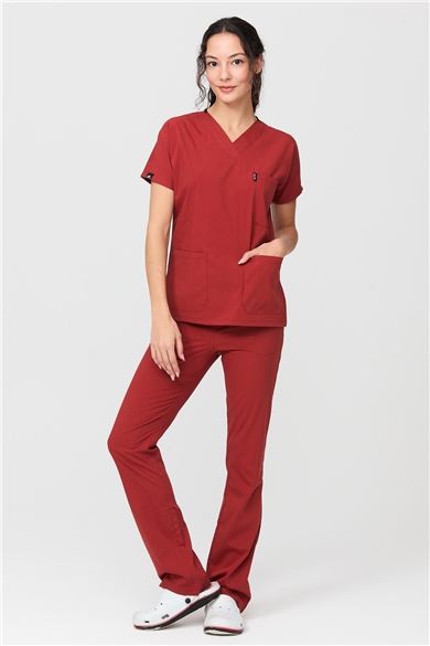 UltraLycra Spaniard - Likralı Doktor Hemşire Forma Takımı Scrubs Üniforma Cerrahi Takım (KADIN), Kiremit