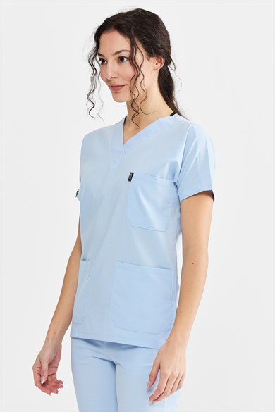 UltraLycra Spaniard - Likralı Doktor Hemşire Forma Takımı Scrubs Üniforma Cerrahi Takım (KADIN), Buz Mavi