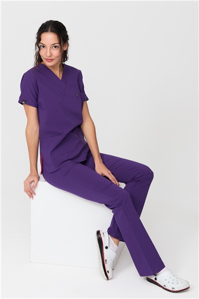 UltraLycra Spaniard - Likralı Doktor Hemşire Forma Takımı Scrubs Üniforma Cerrahi Takım (KADIN), Mor