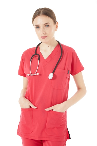 UltraLycra Spaniard - Likralı Doktor Hemşire Forma Takımı (KADIN), Nar Çiçeği