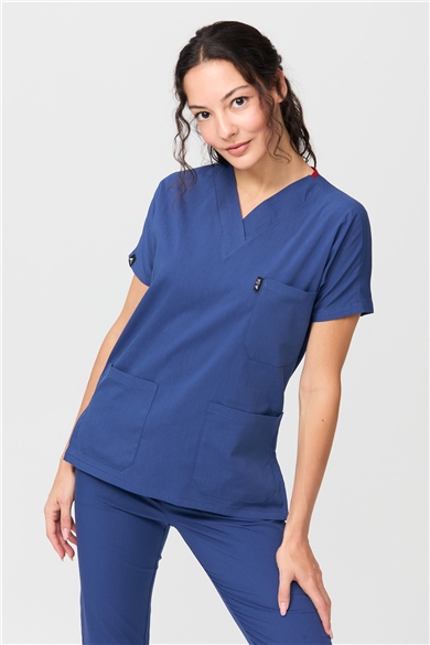 UltraLycra Spaniard - Likralı Doktor Hemşire Forma Takımı Scrubs Üniforma Cerrahi Takım (KADIN), Fırtına Mavi