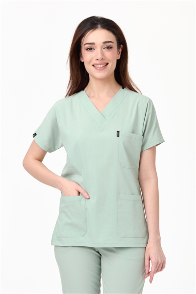 UltraLycra Spaniard - Likralı Doktor Hemşire Forma Takımı Scrubs Üniforma Cerrahi Takım (KADIN), Su Yeşili