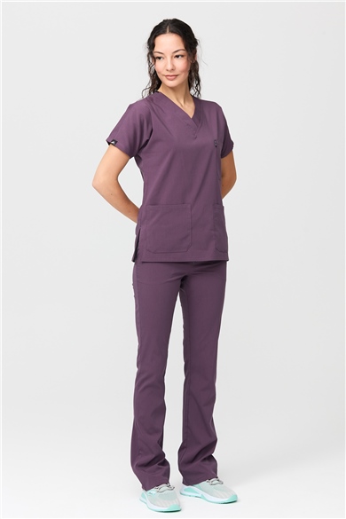 UltraLycra Spaniard - Likralı Doktor Hemşire Forma Takımı Scrubs Üniforma Cerrahi Takım (KADIN), Gül Kurusu