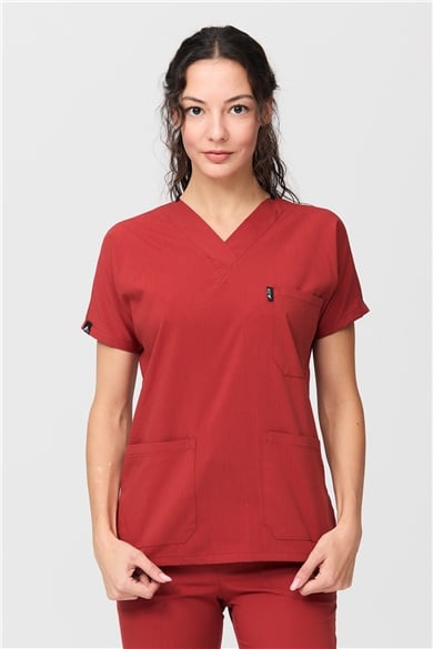 UltraLycra Spaniard - Likralı Doktor Hemşire Forma Takımı Scrubs Üniforma Cerrahi Takım (KADIN), Kiremit