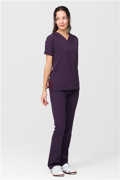 UltraLycra Spaniard - Likralı Doktor Hemşire Forma Takımı Scrubs Üniforma Cerrahi Takım (KADIN), Koyu Mor