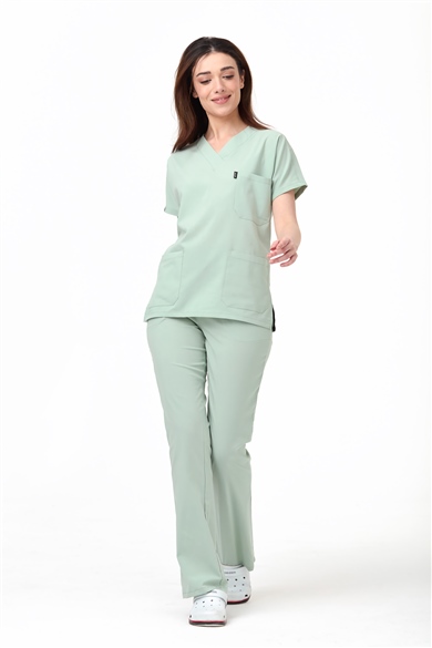 UltraLycra Spaniard - Likralı Doktor Hemşire Forma Takımı Scrubs Üniforma Cerrahi Takım (KADIN), Su Yeşili