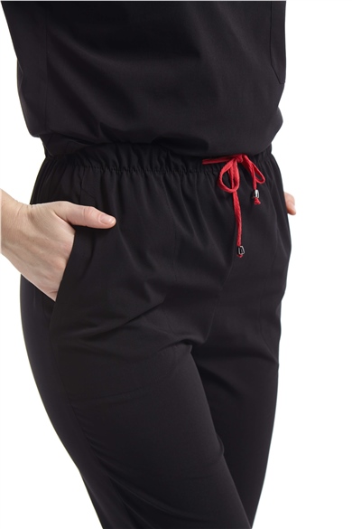 UltraLycra Spaniard - Likralı Doktor Hemşire Scrubs Tek Alt Cerrahi Forma (KADIN), Siyah