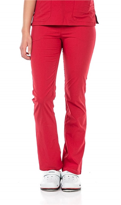 UltraLycra Spaniard - Likralı Doktor Hemşire Scrubs Tek Alt Cerrahi Forma (KADIN), Kırmızı