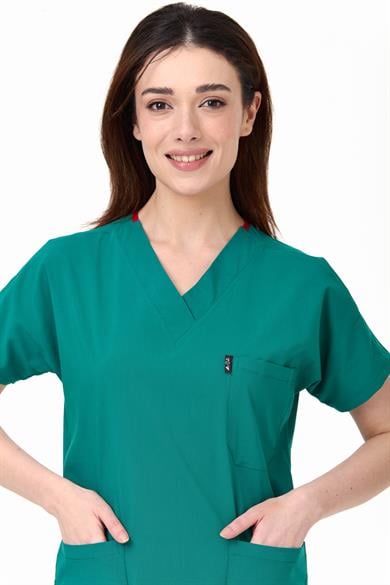 UltraLycra Spaniard - Likralı Doktor Hemşire Tek Üst Forma (KADIN), Cerrahi Yeşil