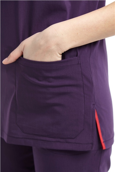 UltraLycra Spaniard - Likralı Doktor Hemşire Scrubs Tek Üst Cerrahi Forma (KADIN), Koyu Mor