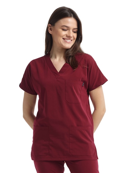 UltraLycra Spaniard - Likralı Doktor Hemşire Tek Üst Forma (KADIN), Bordo