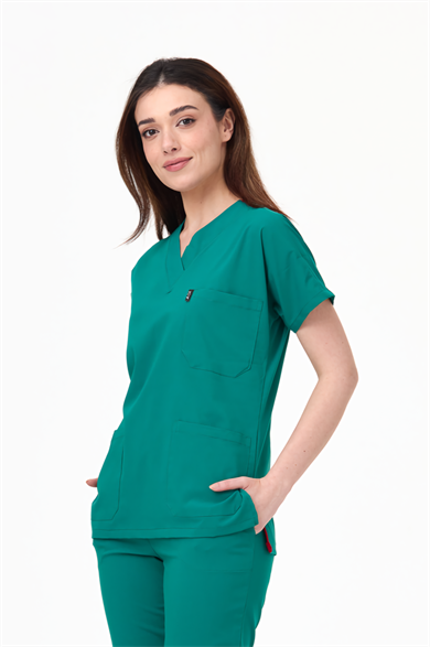 UltraLycra Spaniard - Likralı Doktor Hemşire Tek Üst Forma (KADIN), Cerrahi Yeşil