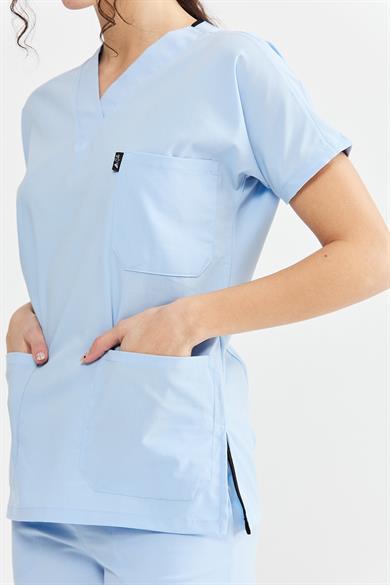 UltraLycra Spaniard - Likralı Doktor Hemşire Tek Üst Forma (KADIN), Buz Mavi