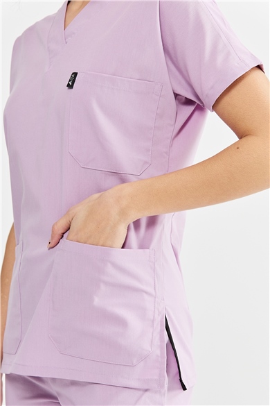 UltraLycra Spaniard - Likralı Doktor Hemşire Scrubs Tek Üst Cerrahi Forma (KADIN), Lila