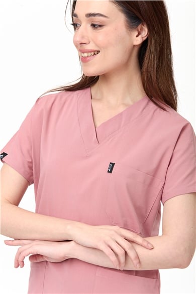 UltraLycra Spaniard - Likralı Doktor Hemşire Scrubs Tek Üst Cerrahi Forma (KADIN), Bronz Pembe