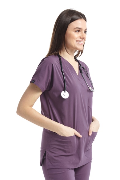 UltraLycra Spaniard - Likralı Doktor Hemşire Scrubs Tek Üst Cerrahi Forma (KADIN), Gül Kurusu