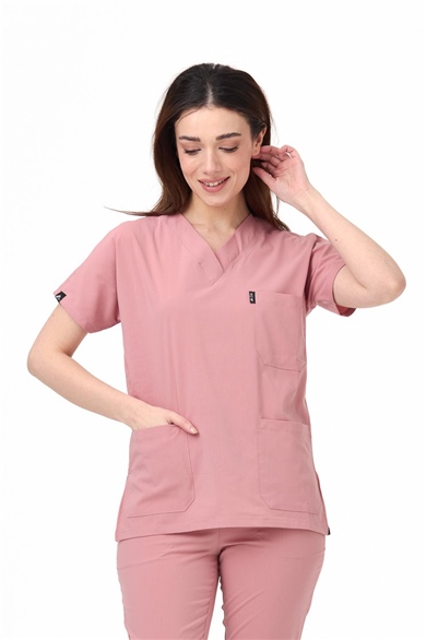 UltraLycra Spaniard - Likralı Doktor Hemşire Scrubs Tek Üst Cerrahi Forma (KADIN), Bronz Pembe