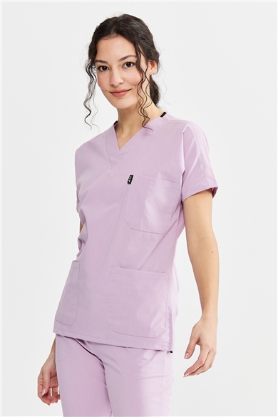UltraLycra Spaniard - Likralı Doktor Hemşire Scrubs Tek Üst Cerrahi Forma (KADIN), Lila