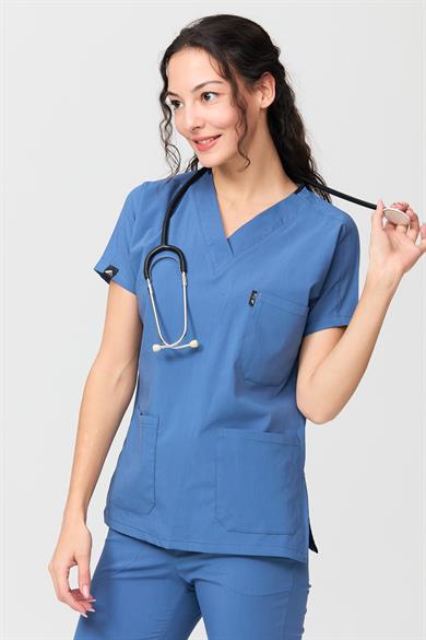 UltraLycra Spaniard - Likralı Doktor Hemşire Tek Üst Forma (KADIN), İndigo