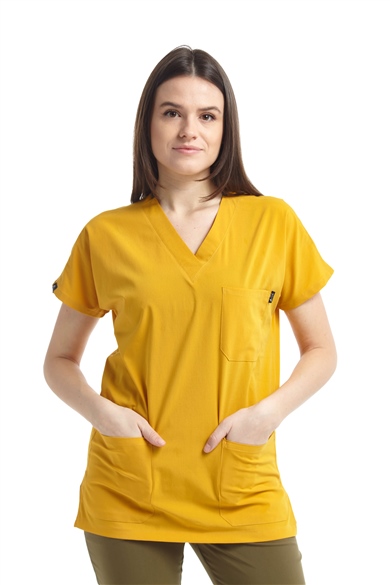 UltraLycra Spaniard - Likralı Doktor Hemşire Tek Üst Forma (KADIN), Safran