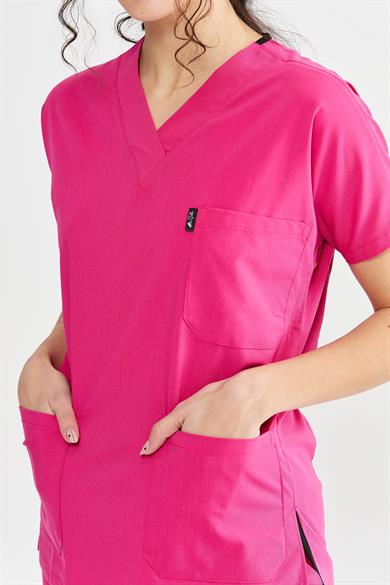 UltraLycra Spaniard - Likralı Doktor Hemşire Tek Üst Forma (KADIN), Fuşya