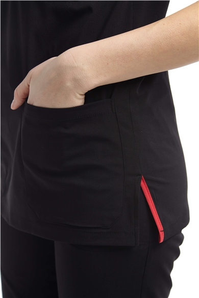 UltraLycra Spaniard - Likralı Doktor Hemşire Tek Üst Forma (KADIN), Siyah