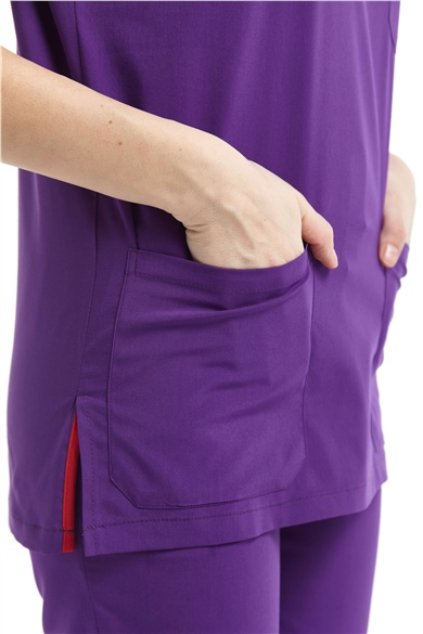 UltraLycra Spaniard - Likralı Doktor Hemşire Scrubs Tek Üst Cerrahi Forma (KADIN), Mor