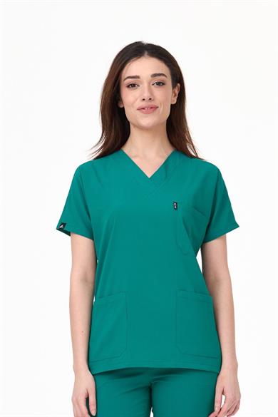 UltraLycra Spaniard - Likralı Doktor Hemşire Tek Üst Forma (KADIN), Cerrahi Yeşil