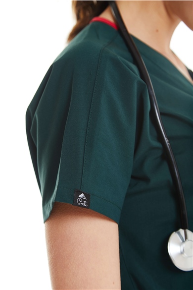 UltraLycra Spaniard - Likralı Doktor Hemşire Scrubs Tek Üst Cerrahi Forma (KADIN), Koyu Yeşil