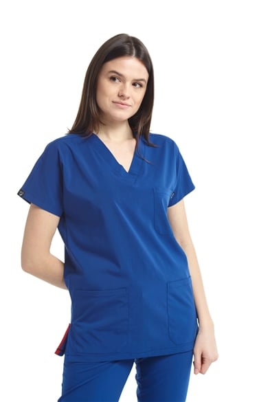 UltraLycra Spaniard - Likralı Doktor Hemşire Scrubs Tek Üst Cerrahi Forma (KADIN), Saks