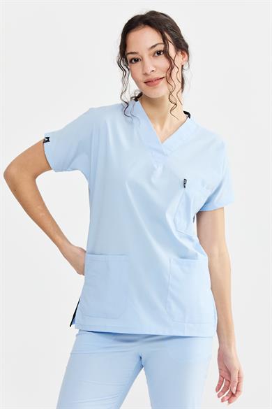 UltraLycra Spaniard - Likralı Doktor Hemşire Tek Üst Forma (KADIN), Buz Mavi