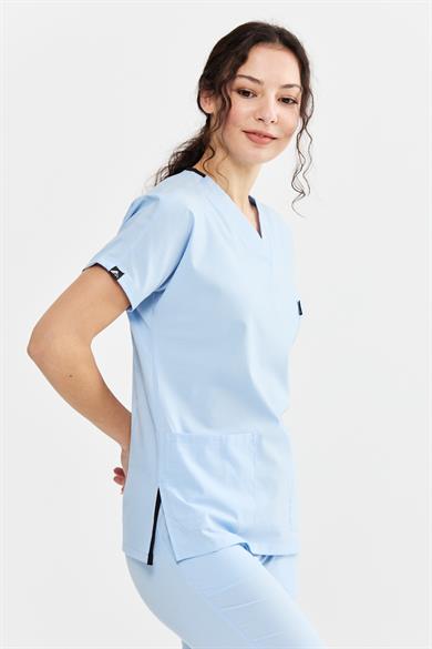 UltraLycra Spaniard - Likralı Doktor Hemşire Tek Üst Forma (KADIN), Buz Mavi