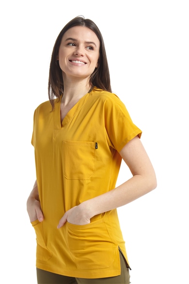 UltraLycra Spaniard - Likralı Doktor Hemşire Tek Üst Forma (KADIN), Safran