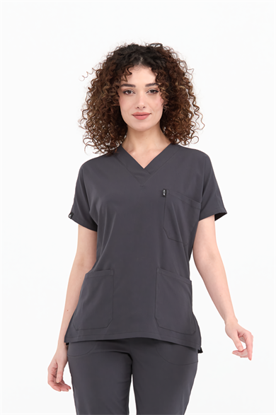UltraLycra Spaniard - Likralı Doktor Hemşire Tek Üst Forma (KADIN), Antrasit