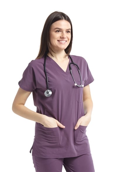 UltraLycra Spaniard - Likralı Doktor Hemşire Scrubs Tek Üst Cerrahi Forma (KADIN), Gül Kurusu