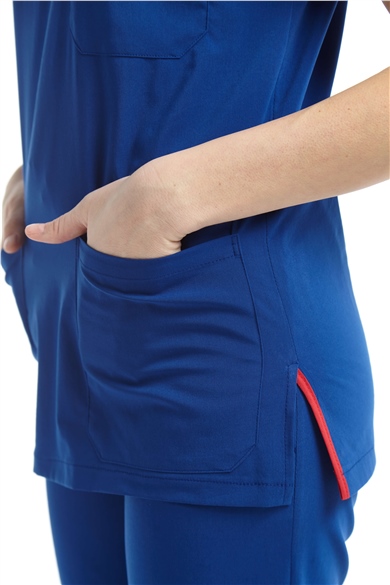 UltraLycra Spaniard - Likralı Doktor Hemşire Scrubs Tek Üst Cerrahi Forma (KADIN), Saks