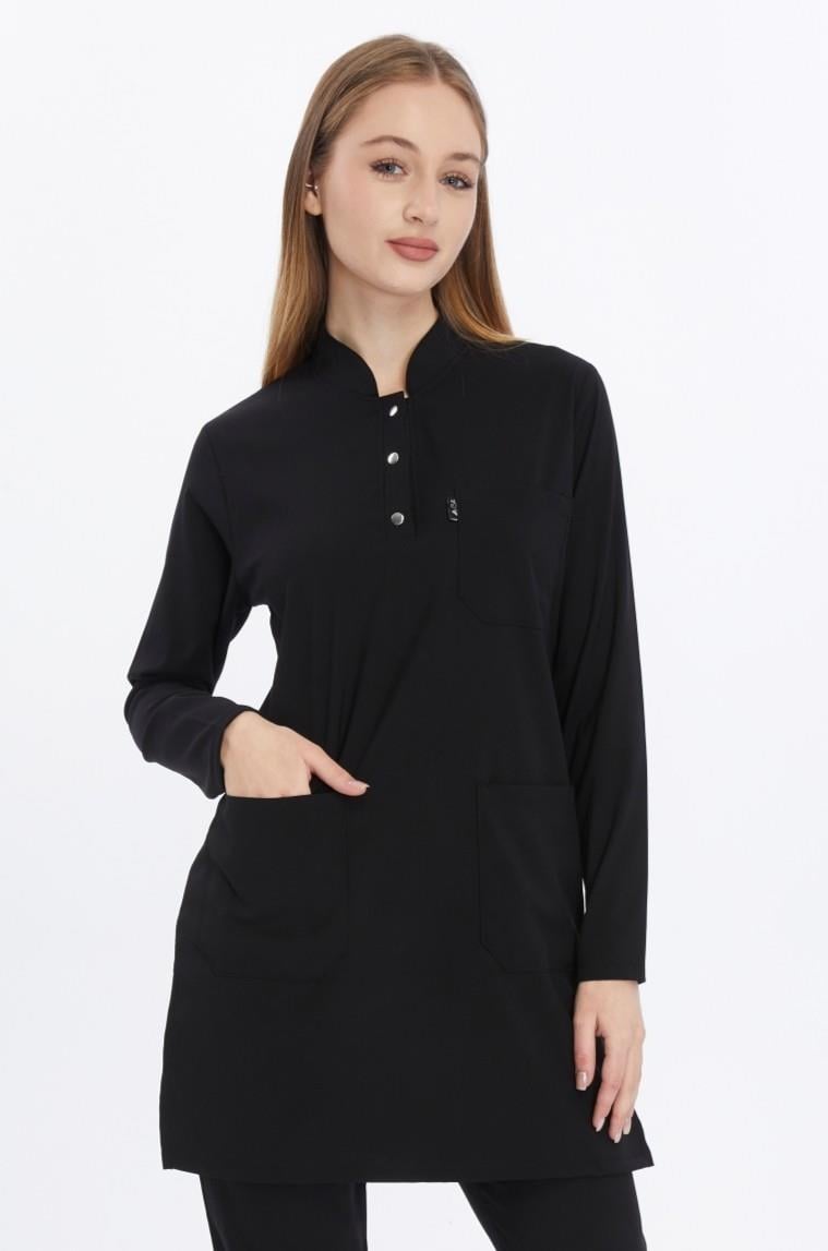 Happiness Modest - Likralı Doktor Hemşire Tesettür Tek Üst Forma, Siyah