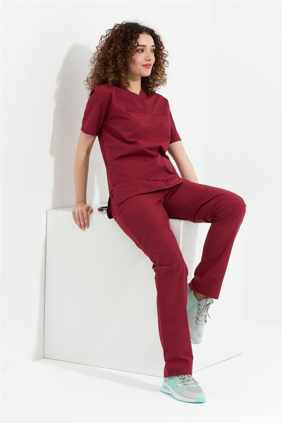 TerryCotton Basic - Doktor Hemşire Forma Takımı, Bordo