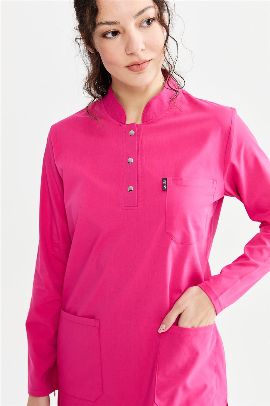 UltraLycra Modest - Likralı Doktor Hemşire Tesettür Tek Üst Forma, Fuşya