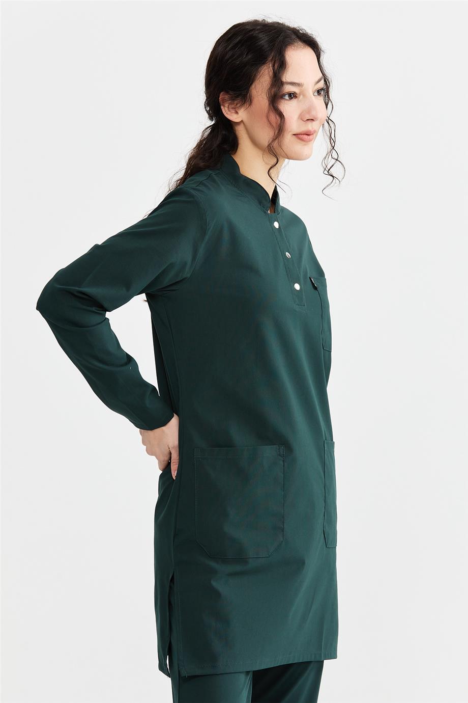 UltraLycra Modest - Likralı Doktor Hemşire Tesettür Tek Üst Forma, Koyu Yeşil