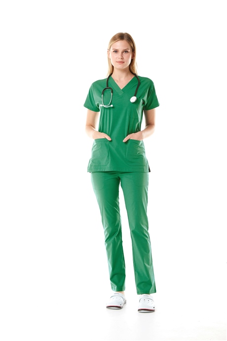 Likralı V Yaka Yarasa Kol Hemşire Doktor Forma Takımı, Mint Yeşil